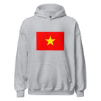 Unisex black hoodie featuring Vietnamese flag design printed across the front chest
