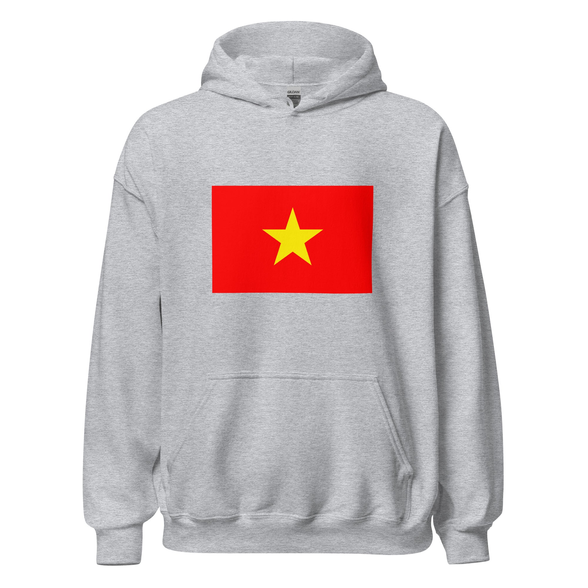 Unisex black hoodie featuring Vietnamese flag design printed across the front chest