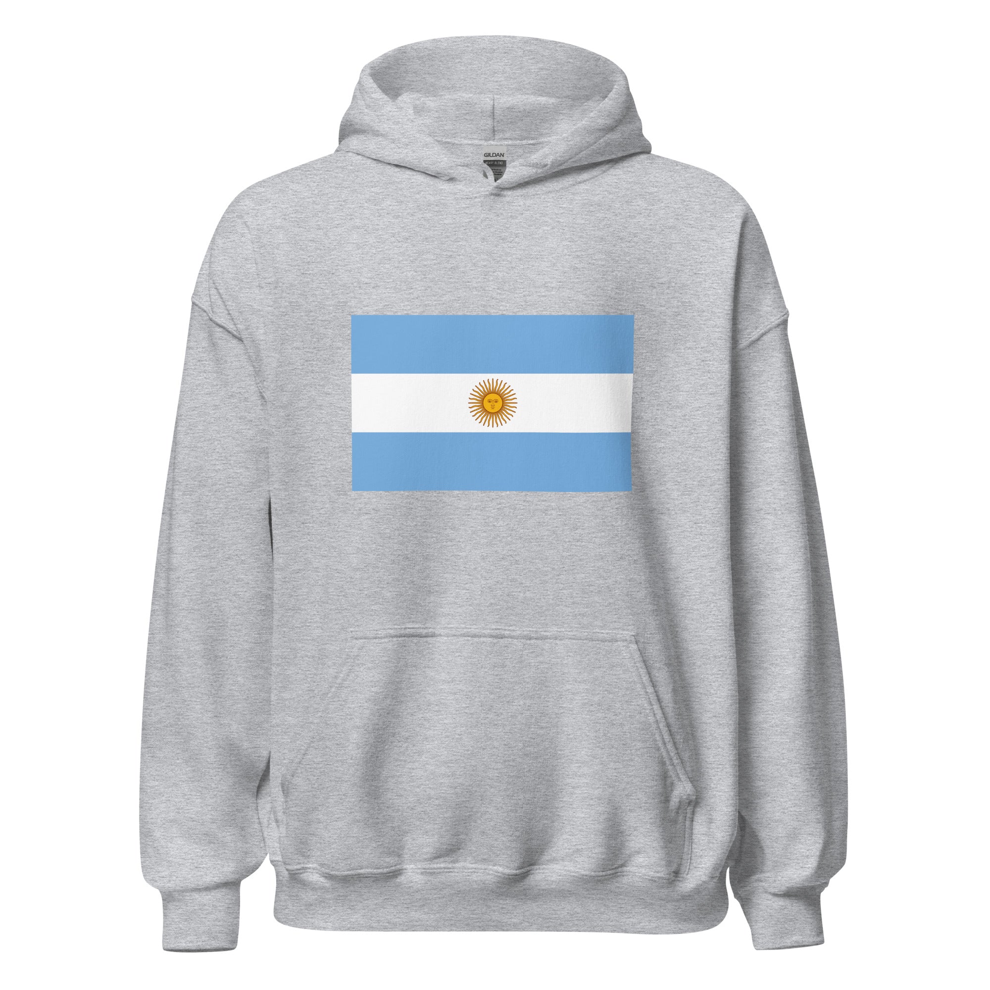 Unisex navy blue hoodie featuring Argentine flag design printed across the front chest