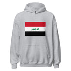 Unisex black hoodie featuring Iraqi flag design printed across the front chest