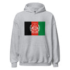 Unisex black hoodie featuring Afghan flag design printed across the front chest