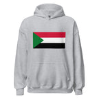 Unisex black hoodie featuring Sudanese flag design printed across the front chest