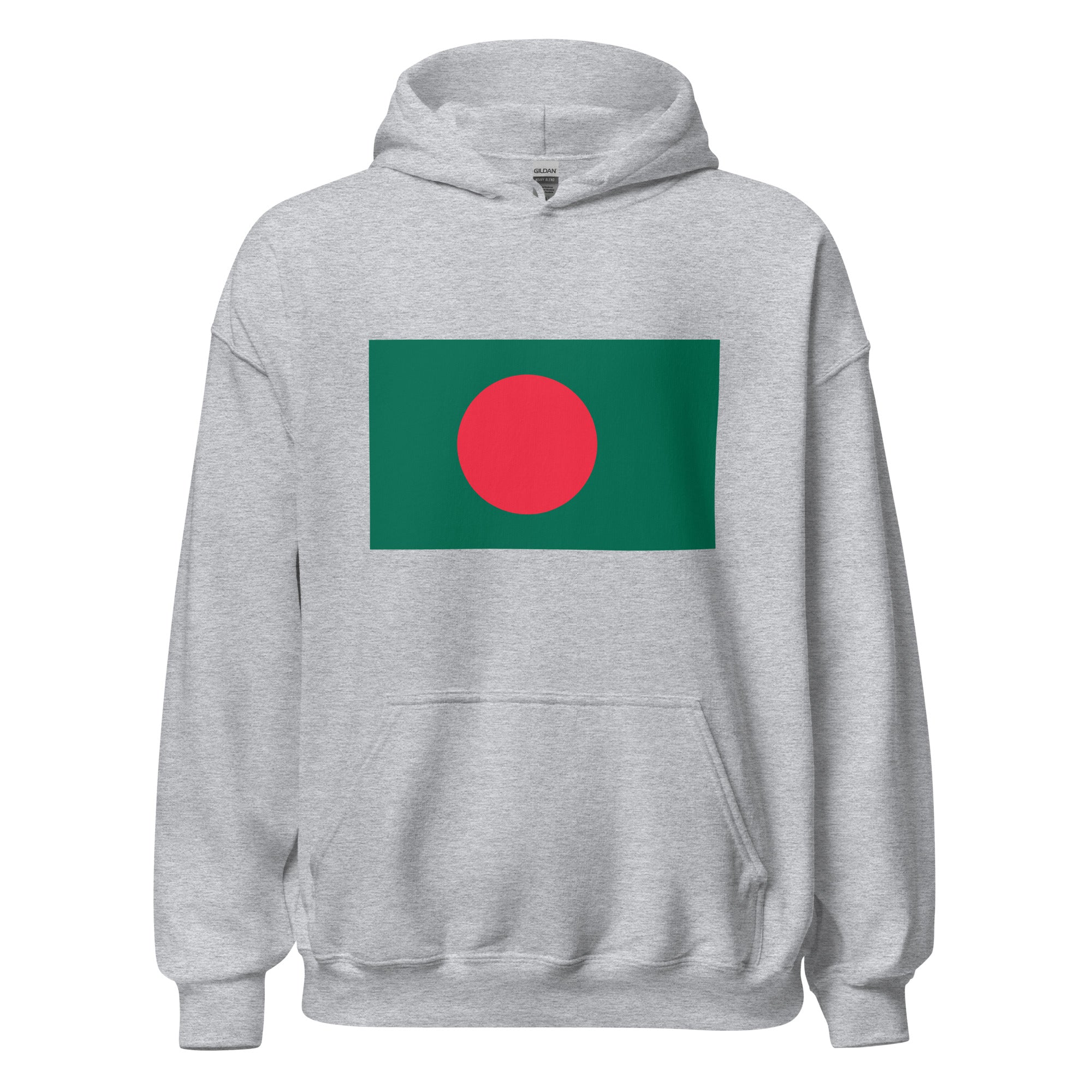 Unisex black hoodie featuring Bangladeshi flag design printed across the front chest