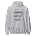 Unisex black hoodie with Hebrews 9:28 Bible verse printed in black text on front