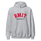 Unisex black hoodie featuring RMIT University logo printed across the front chest