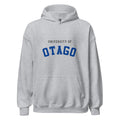 Unisex black hoodie featuring University of Otago logo printed across the front chest