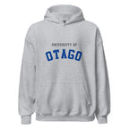 Unisex black hoodie featuring University of Otago logo printed across the front chest