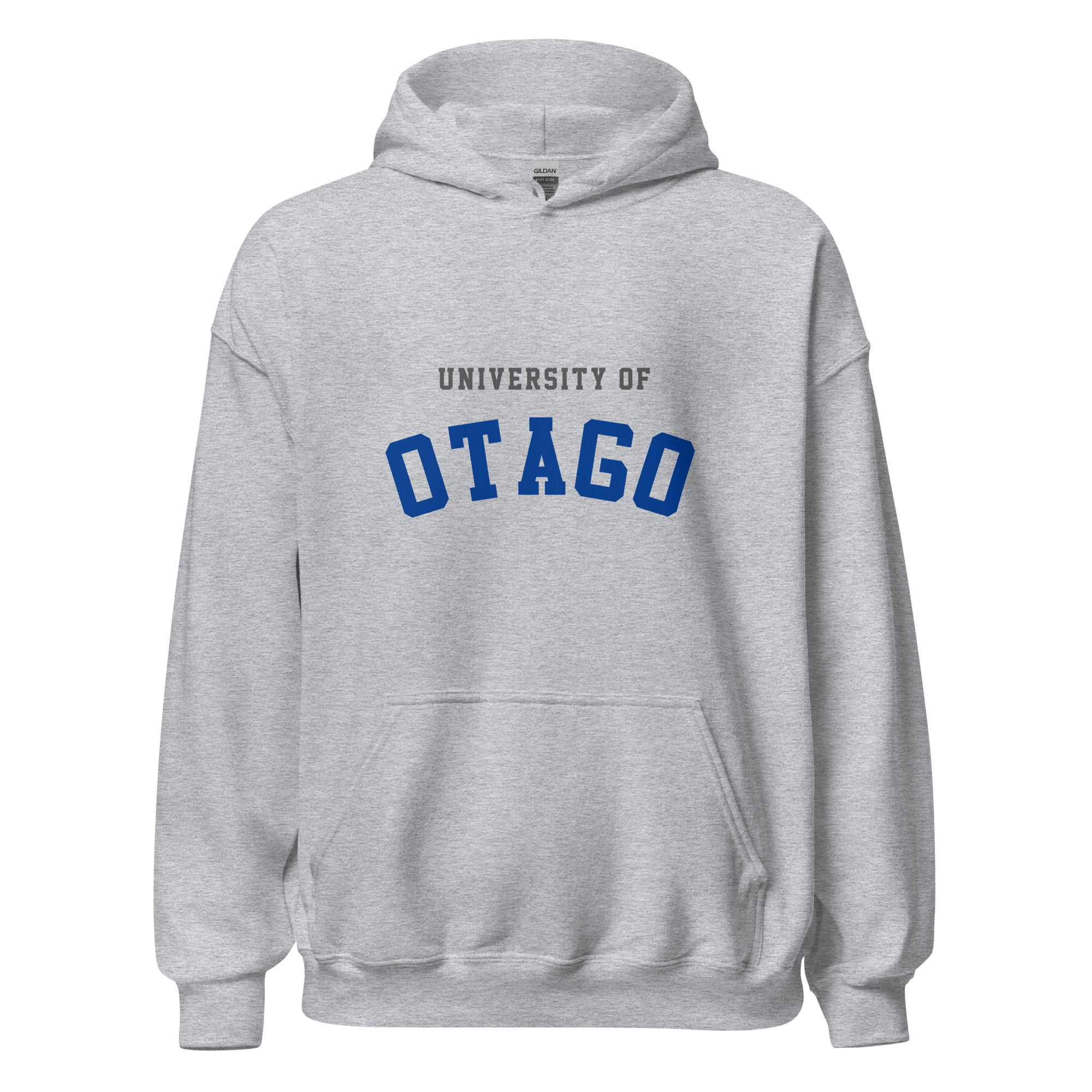 Unisex black hoodie featuring University of Otago logo printed across the front chest