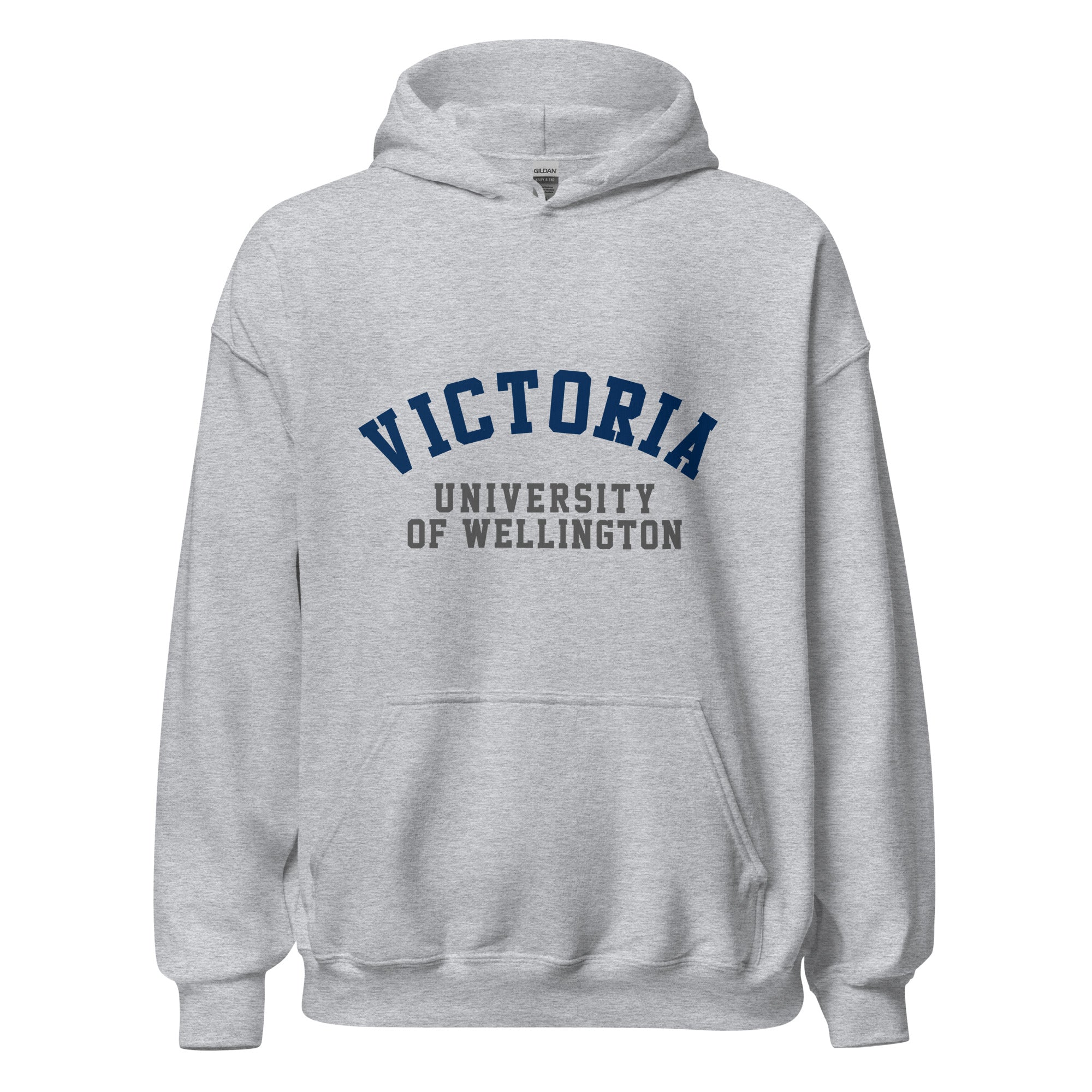 Unisex black hoodie featuring Victoria University of Wellington logo printed across the front chest