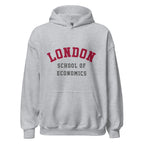 Unisex black hoodie featuring London School of Economics logo printed across the front chest