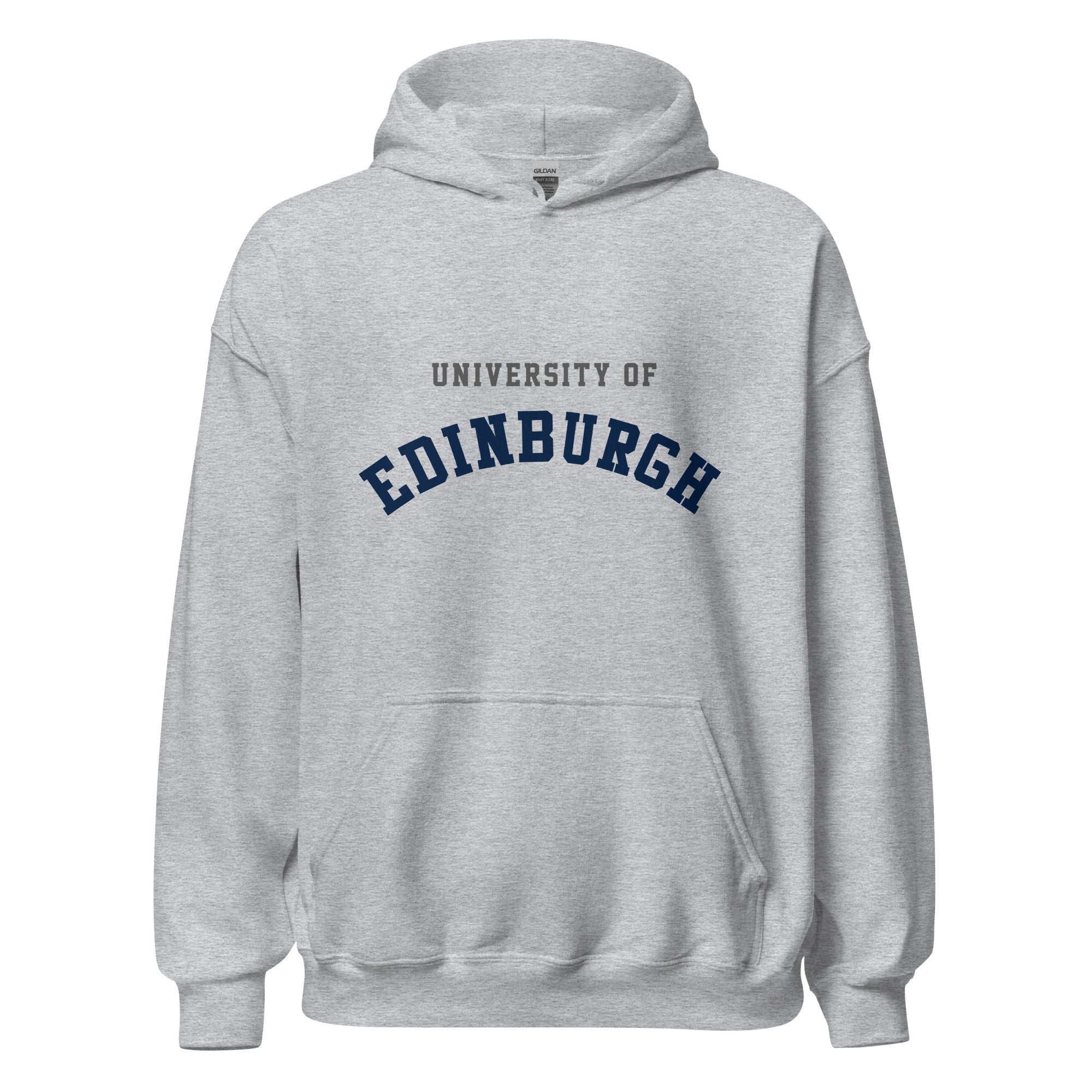 Unisex black hoodie featuring University of Edinburgh logo printed across the front chest
