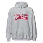 Unisex heather gray hoodie featuring King's College London logo printed across the front chest