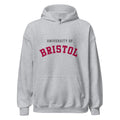 Unisex black hoodie featuring University of Bristol logo printed across the front chest
