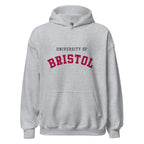 Unisex black hoodie featuring University of Bristol logo printed across the front chest