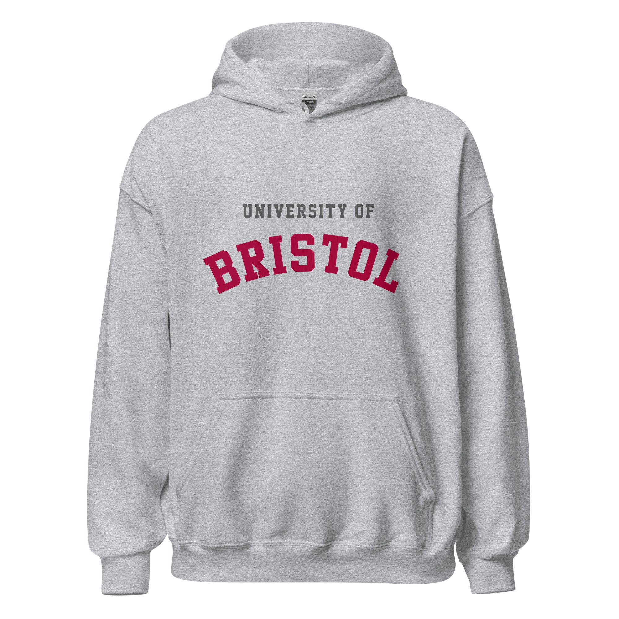 Unisex black hoodie featuring University of Bristol logo printed across the front chest