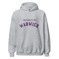 Unisex black hoodie featuring University of Warwick logo printed across the front chest