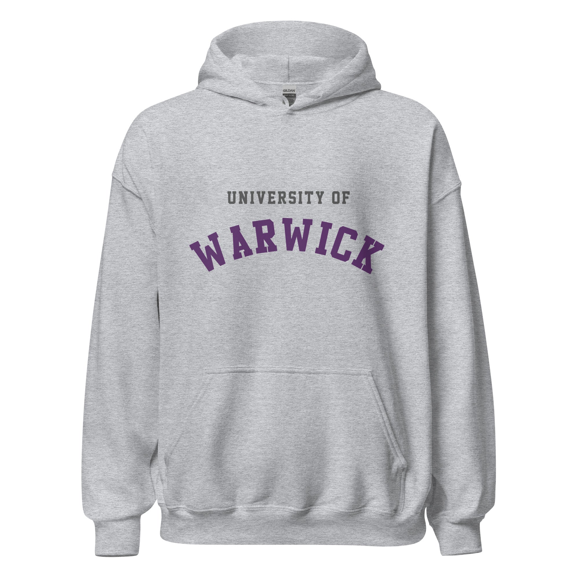 Unisex black hoodie featuring University of Warwick logo printed across the front chest