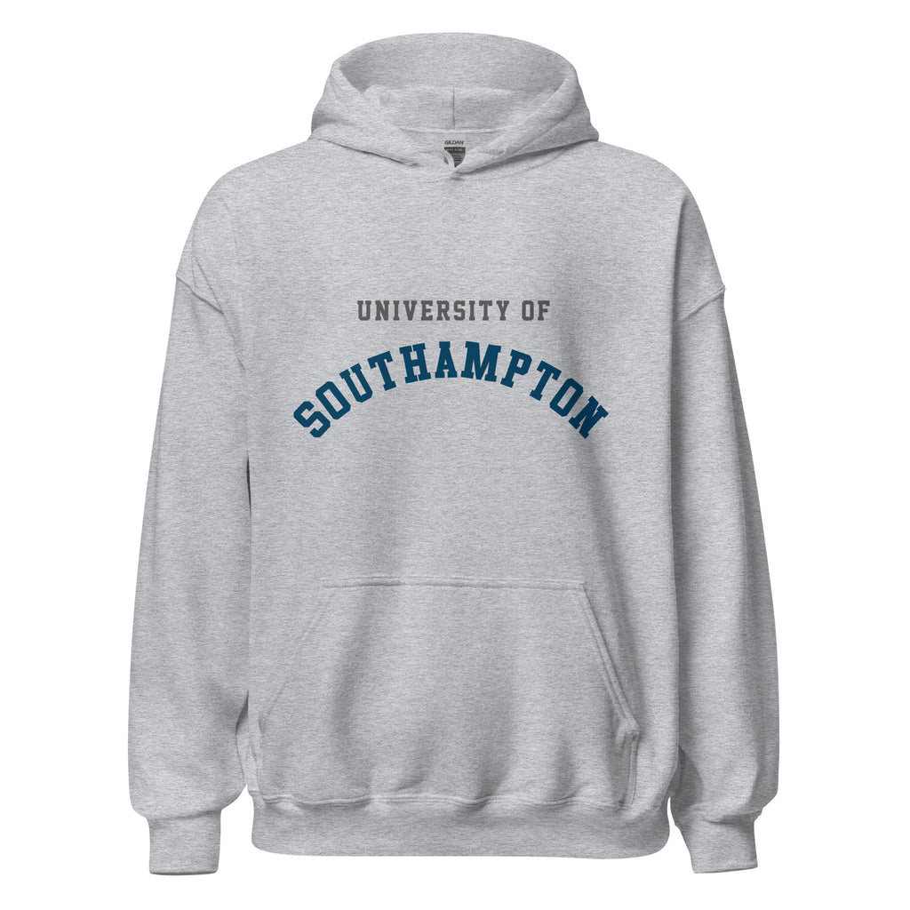 Unisex black hoodie featuring University of Southampton logo printed across the front chest