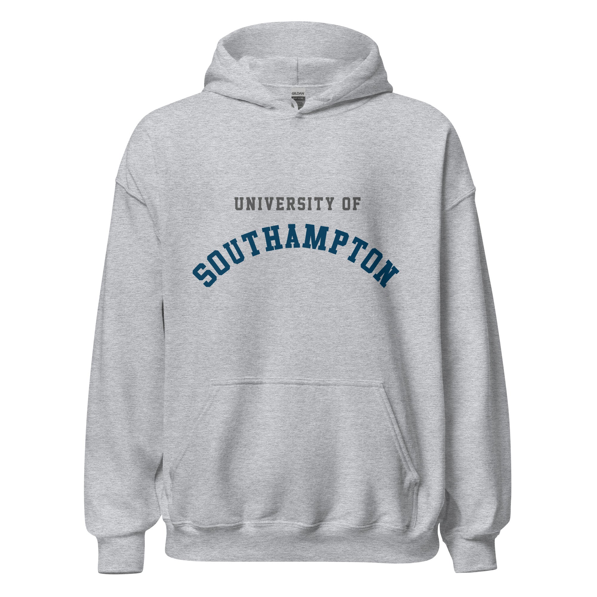 Unisex black hoodie featuring University of Southampton logo printed across the front chest