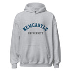 Unisex black hoodie featuring Newcastle University logo printed across the front chest