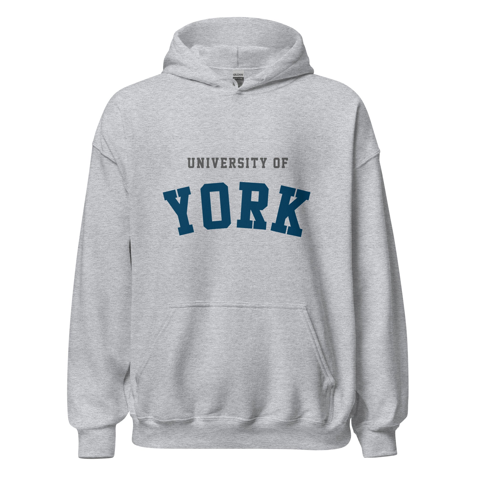 Unisex black hoodie featuring University of York logo printed across the front chest
