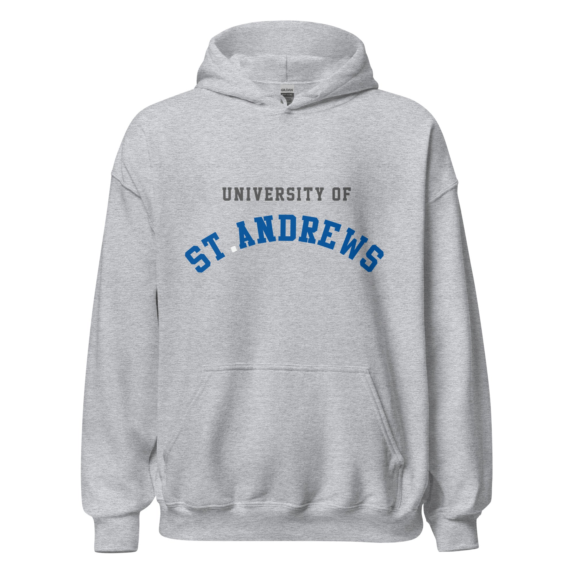 Unisex black hoodie featuring University of St Andrews logo printed across the front chest