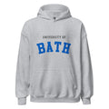 Unisex black hoodie featuring University of Bath logo printed across the front chest
