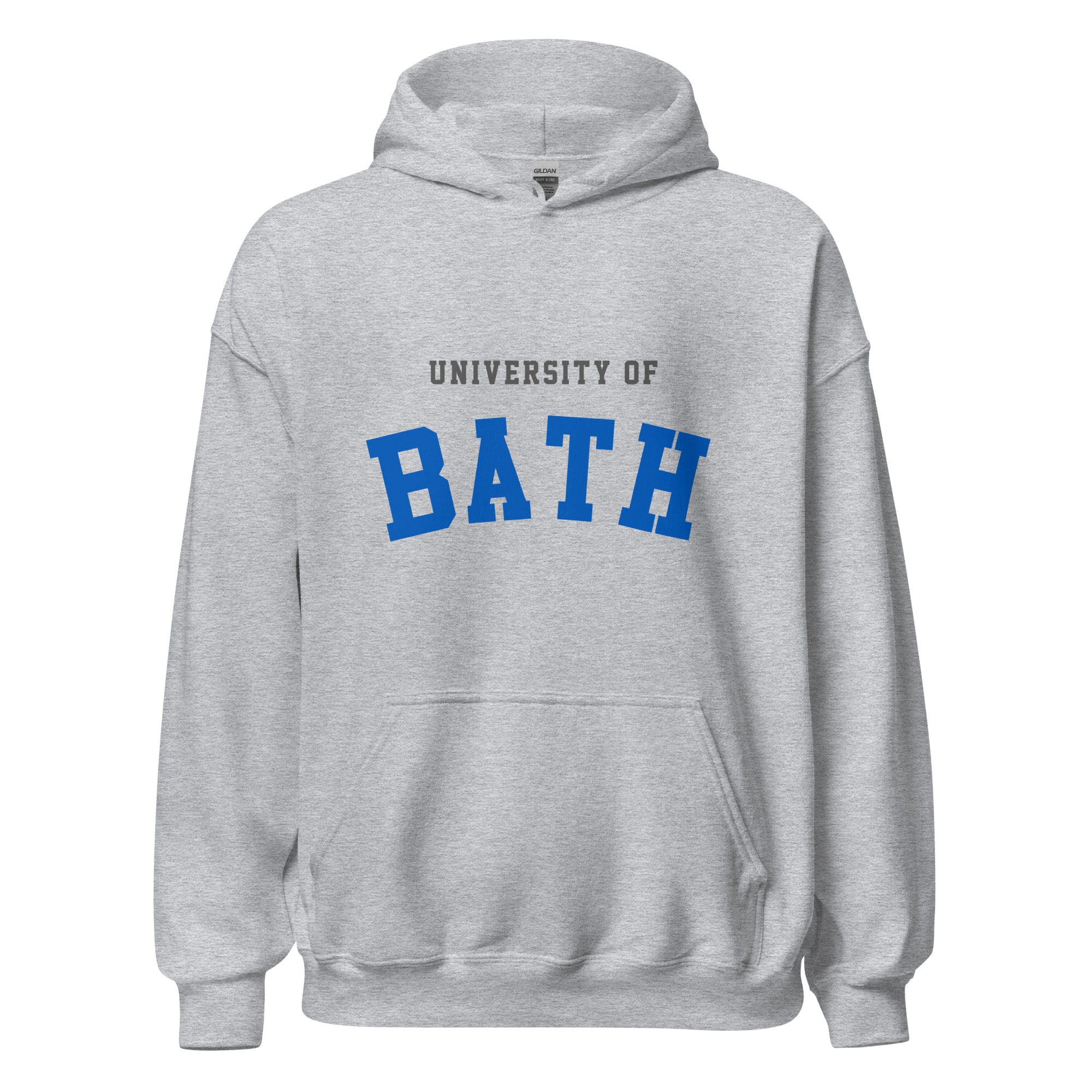 Unisex black hoodie featuring University of Bath logo printed across the front chest