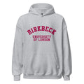Unisex black hoodie featuring Birkbeck, University of London logo printed across the front chest