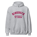 Unisex black hoodie featuring Birkbeck, University of London logo printed across the front chest