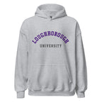 Unisex heather gray hoodie featuring Loughborough University logo printed across the front chest