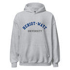 Unisex heather gray hoodie featuring Heriot-Watt University logo printed across the front chest