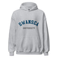 Unisex black hoodie featuring Swansea University logo printed across the front chest