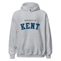 Unisex black hoodie featuring University of Kent logo printed across the front chest