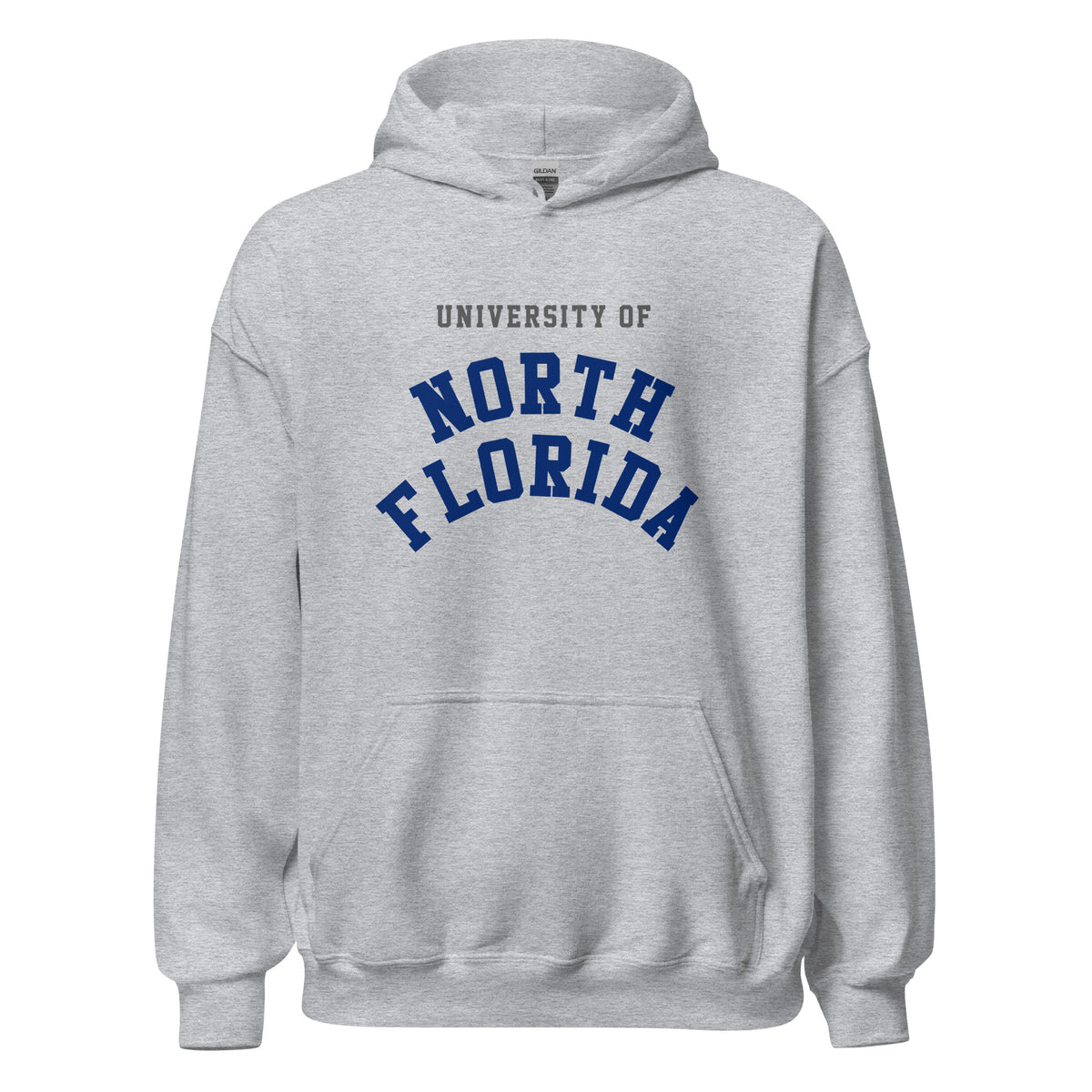 University of North Florida Unisex Hoodie, shown in Sport Grey, front view, sizes S–5XL