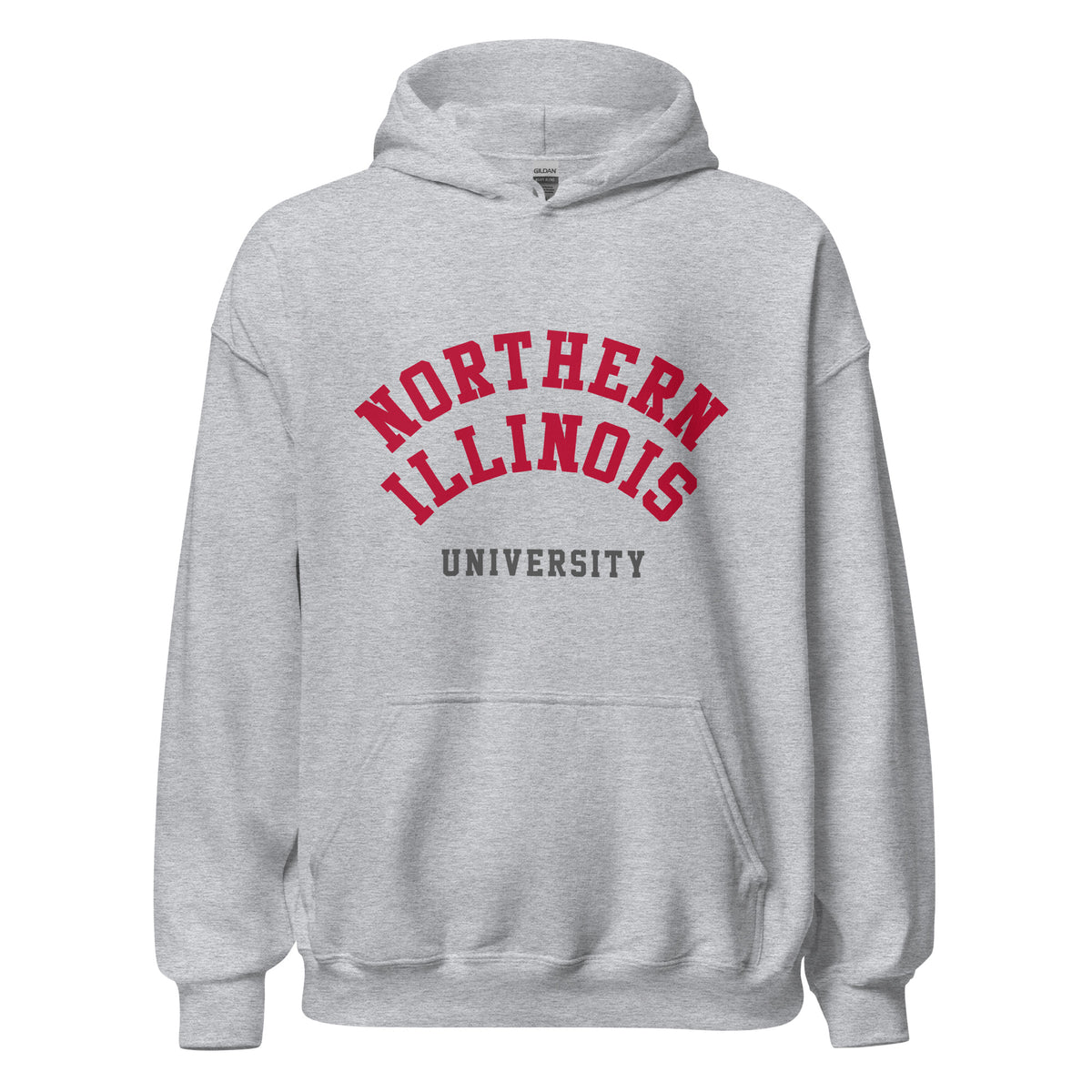 Northern Illinois University Unisex Hoodie, shown in Sport Grey, front view, sizes S–5XL