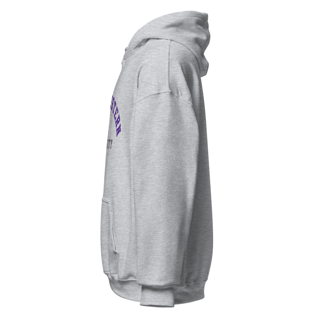Unisex hoodie featuring Northwestern University name and branding in purple and white