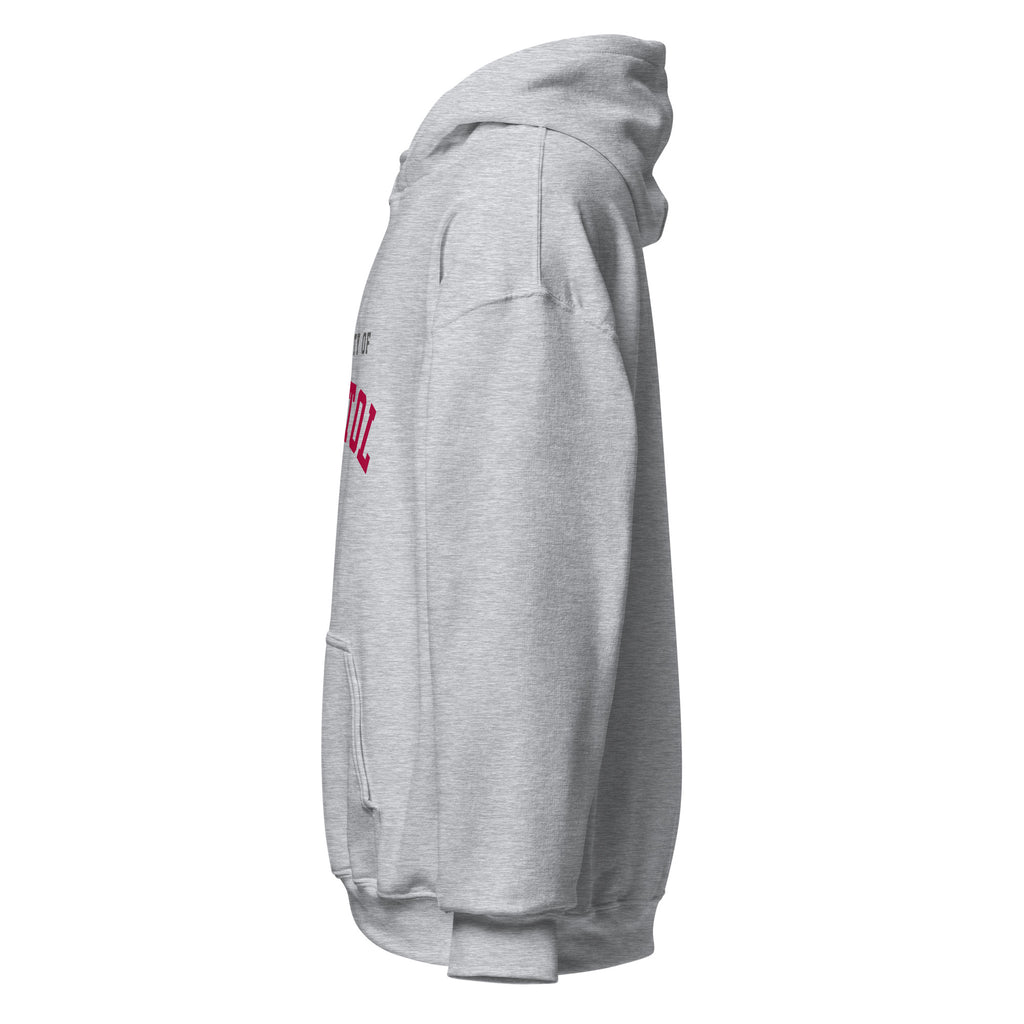 Unisex white hoodie featuring University of Bristol logo printed across the front chest
