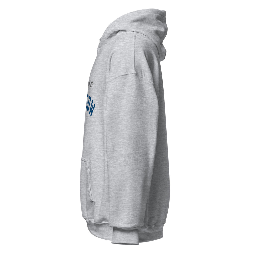 Unisex white hoodie featuring University of Glasgow logo printed across the front chest