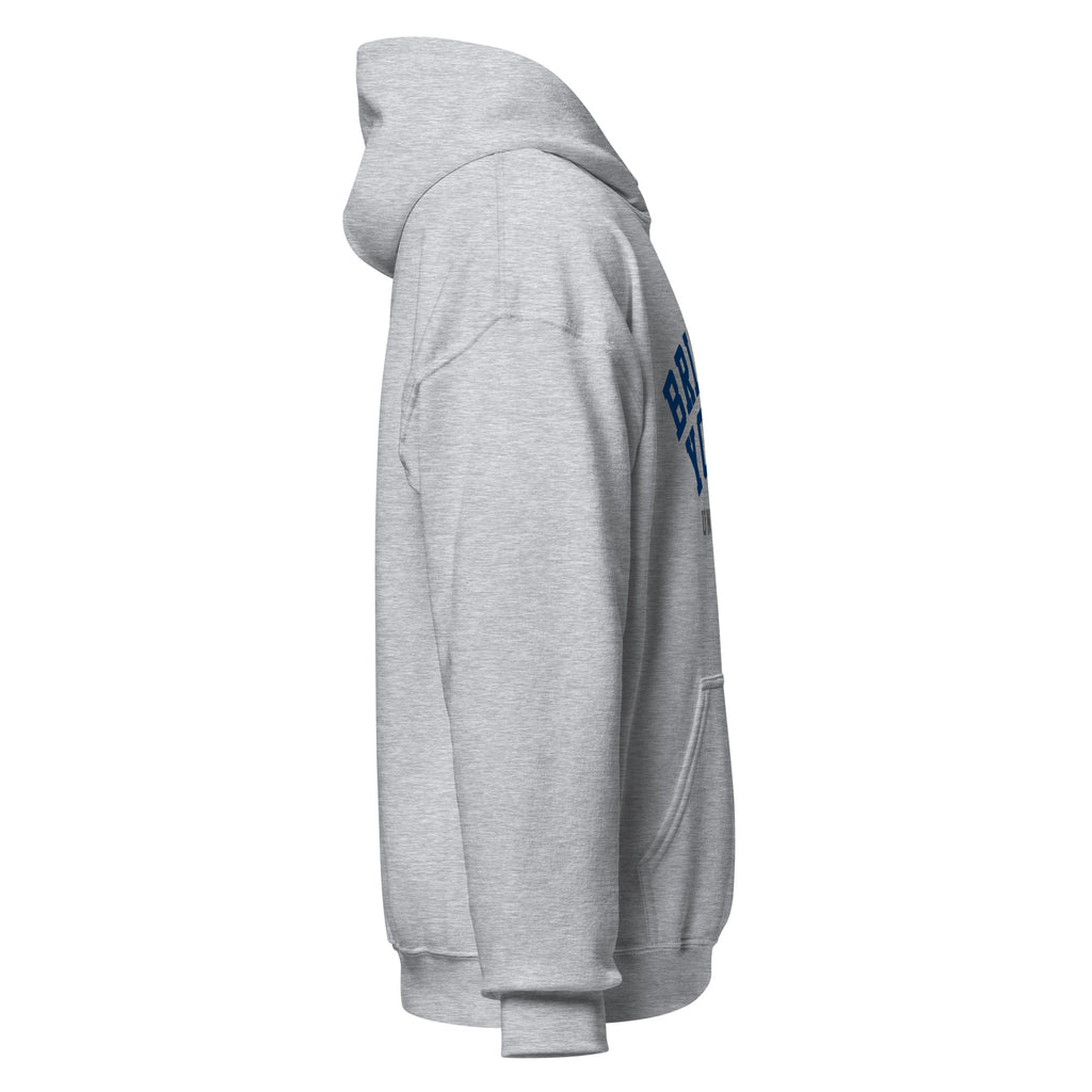 Unisex hoodie featuring Brigham Young University name and branding in navy and white