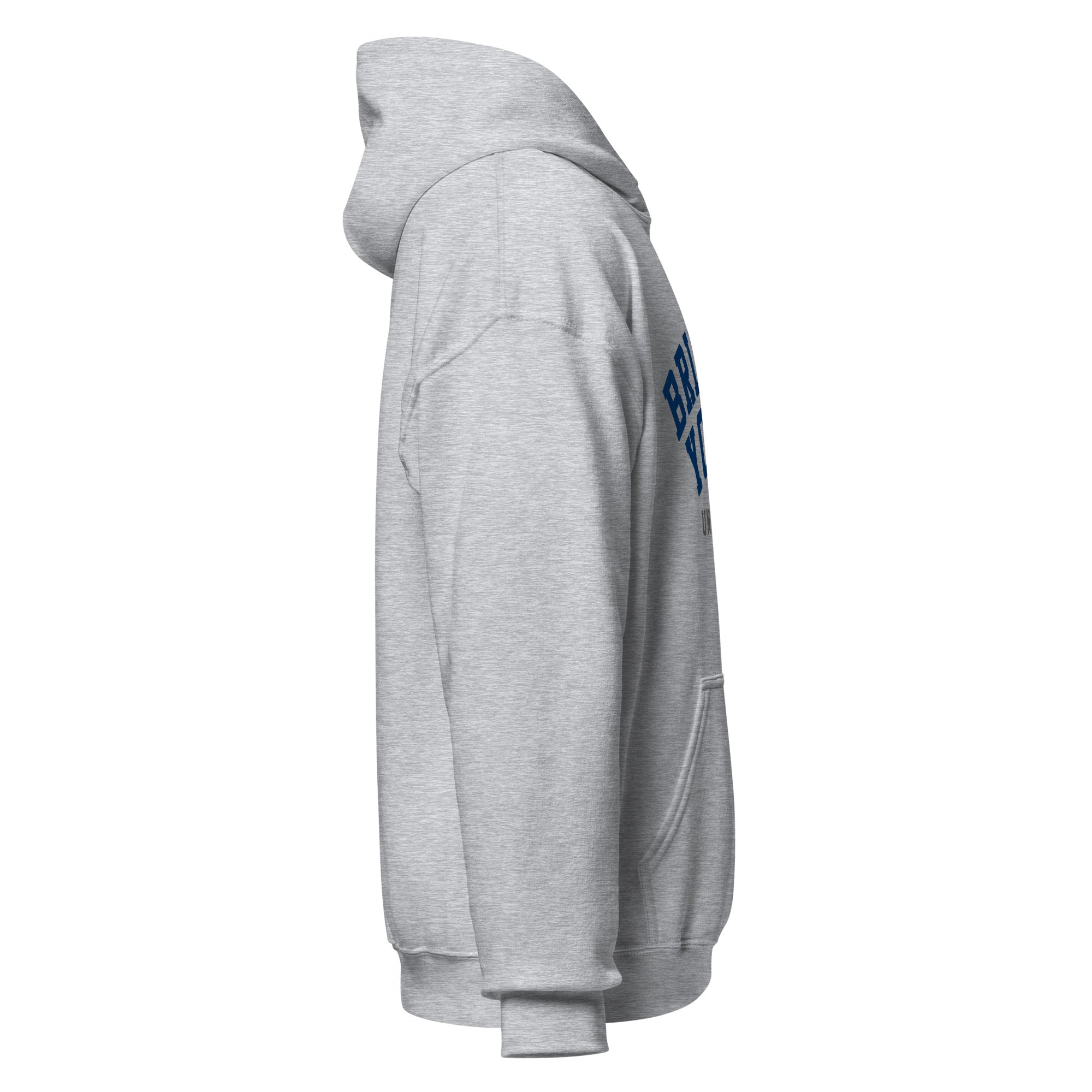 Unisex hoodie featuring Brigham Young University name and branding in navy and white