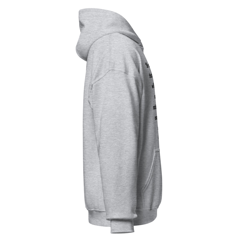 Unisex white hoodie with Psalm 46:10 Bible verse printed in black text on front