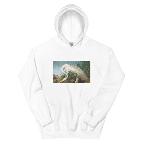 Unisex hoodie featuring Audubon's detailed naturalist illustration of a white heron