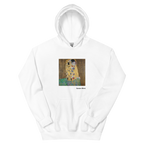 Unisex hoodie featuring Klimt's famous painting of two lovers embracing in golden robes