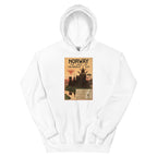 Unisex hoodie featuring a second vintage Norwegian scenic travel poster