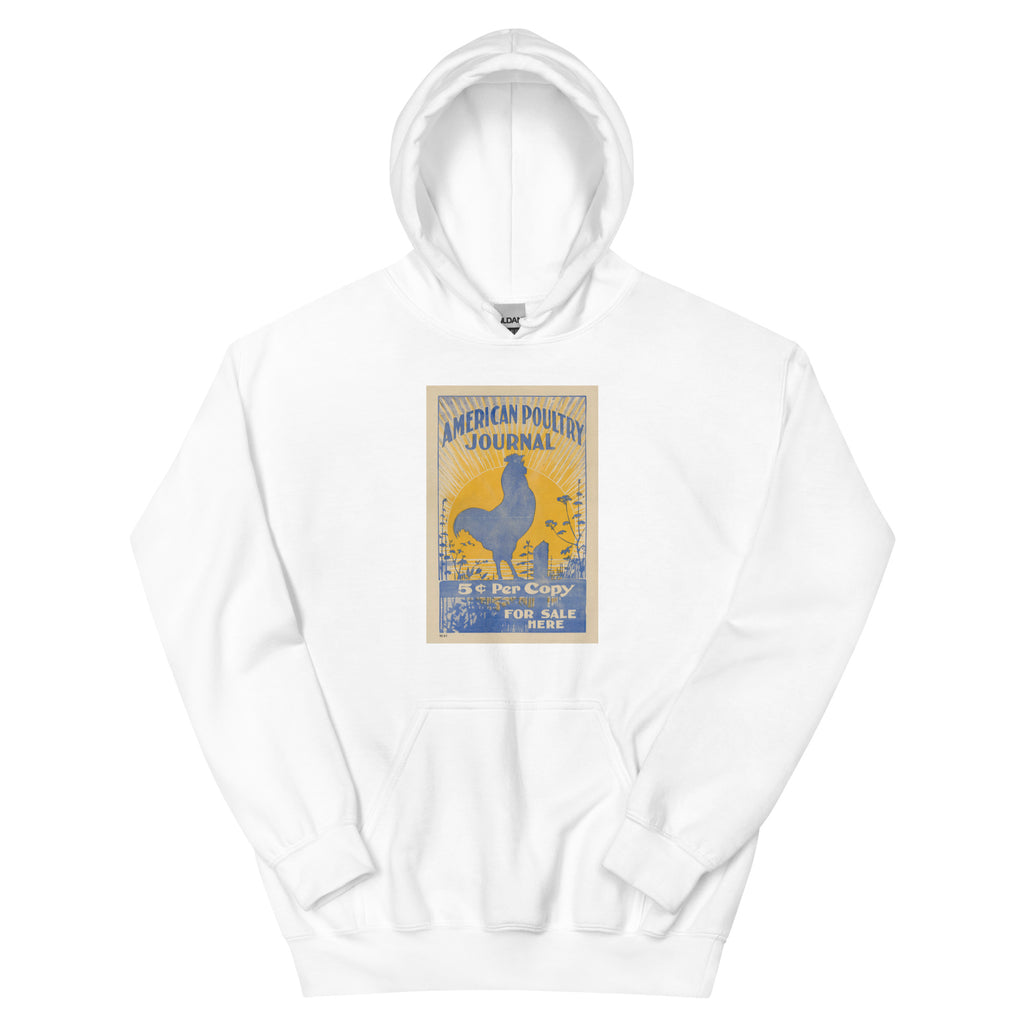 Unisex hoodie featuring a vintage American Poultry Journal illustrated advertising poster