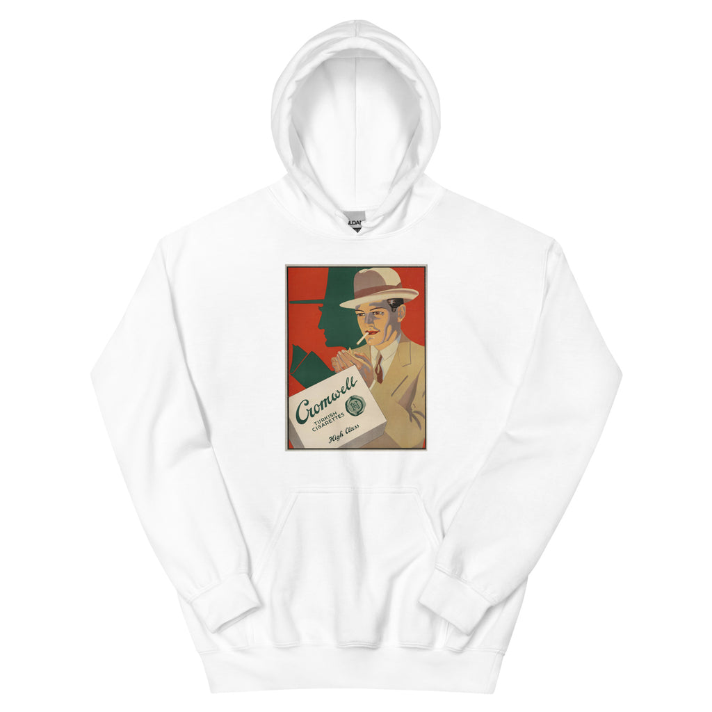 Unisex hoodie featuring a vintage Cromwell cigarettes classic advertising poster