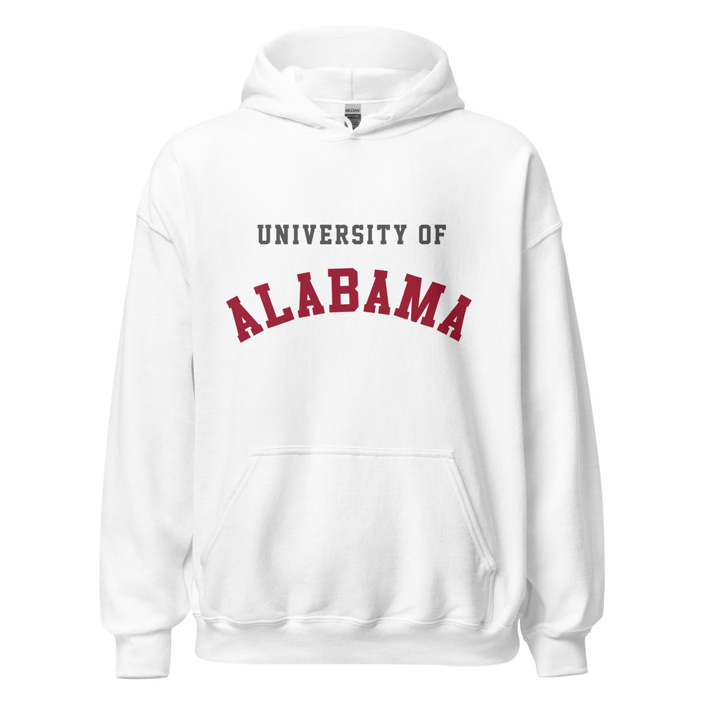 Unisex hoodie featuring University of Alabama name and branding in crimson and white