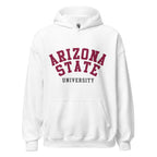 Unisex hoodie featuring Arizona State University name and branding in maroon and gold
