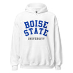 Unisex hoodie featuring Boise State University name and branding in blue and orange